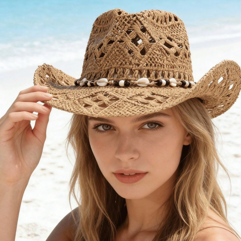 1pc Boho Shell Hollow Out Stra - Cowboy Hat Straw incelemesi ve fiyatı