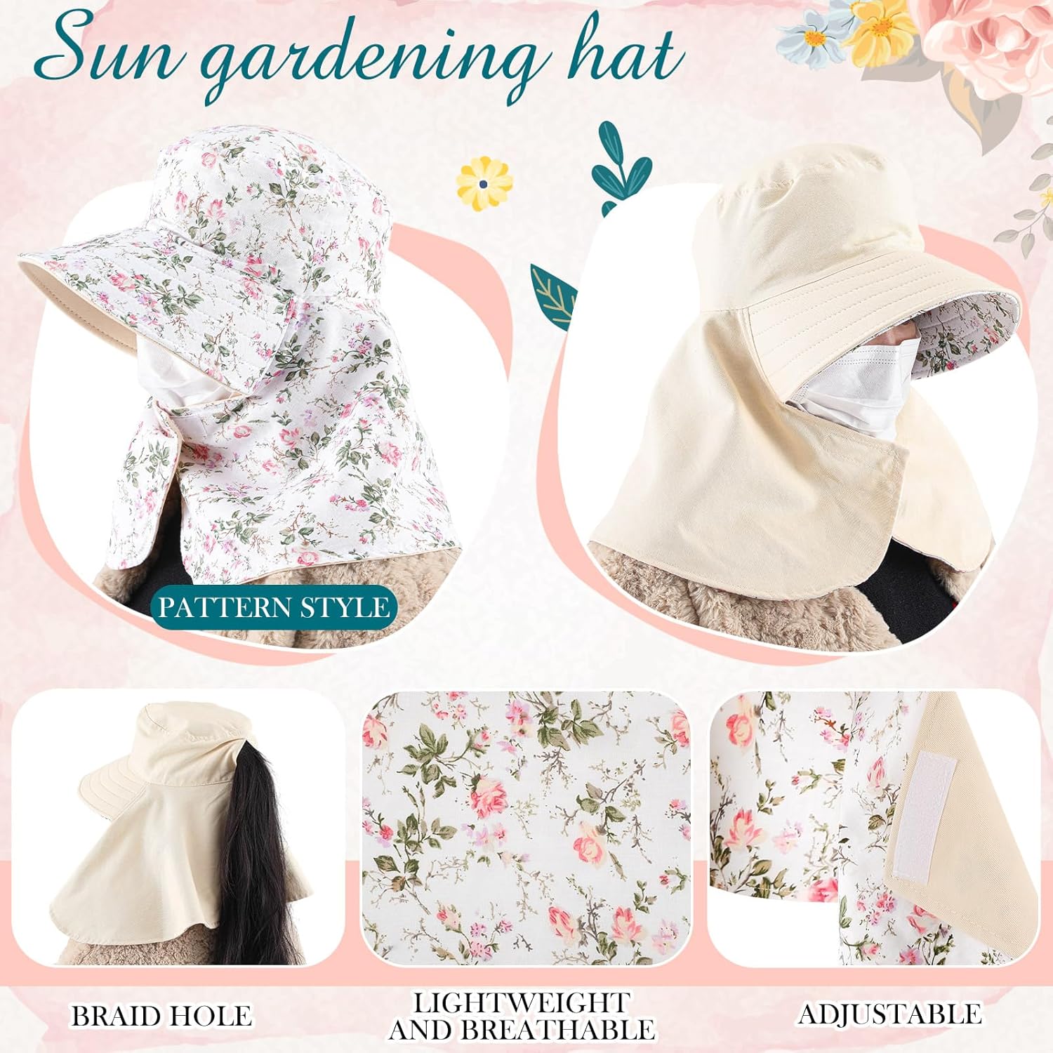 2 Pcs Floral Garden Hat for Wo - Sun Hat Wide Brim incelemesi ve fiyatı