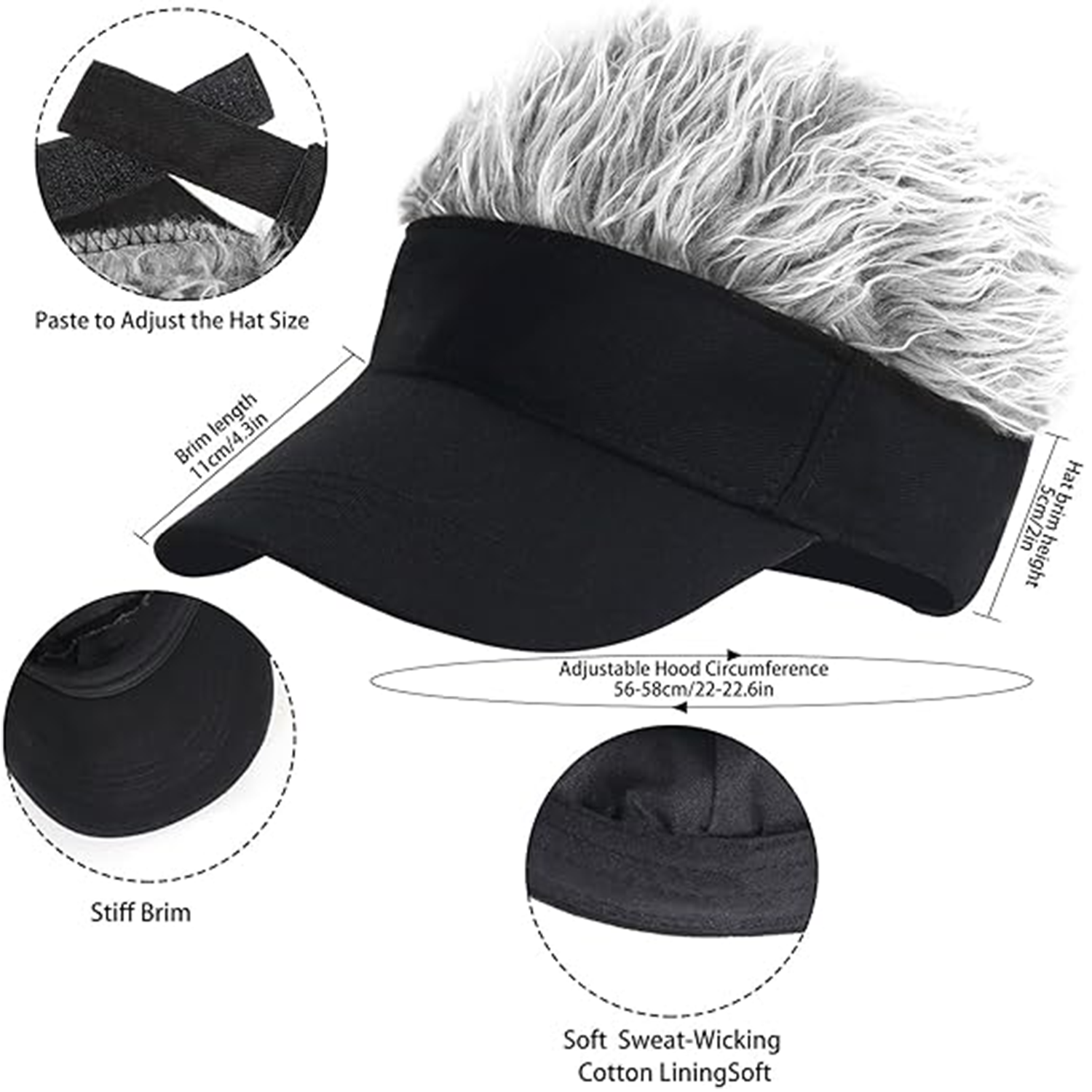 Men's Visor with Hair Fake Hai - Visor Sun Hat incelemesi ve fiyatı