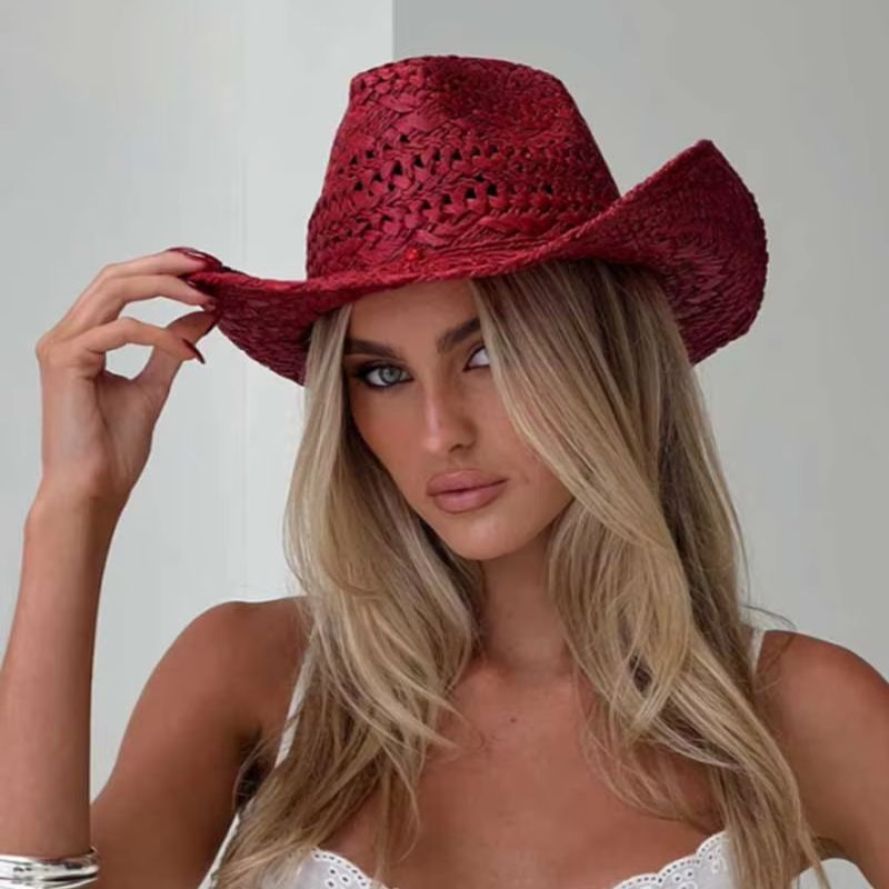 Cowboy hat red hand-painted su - Cowboy Hat Straw incelemesi ve fiyatı