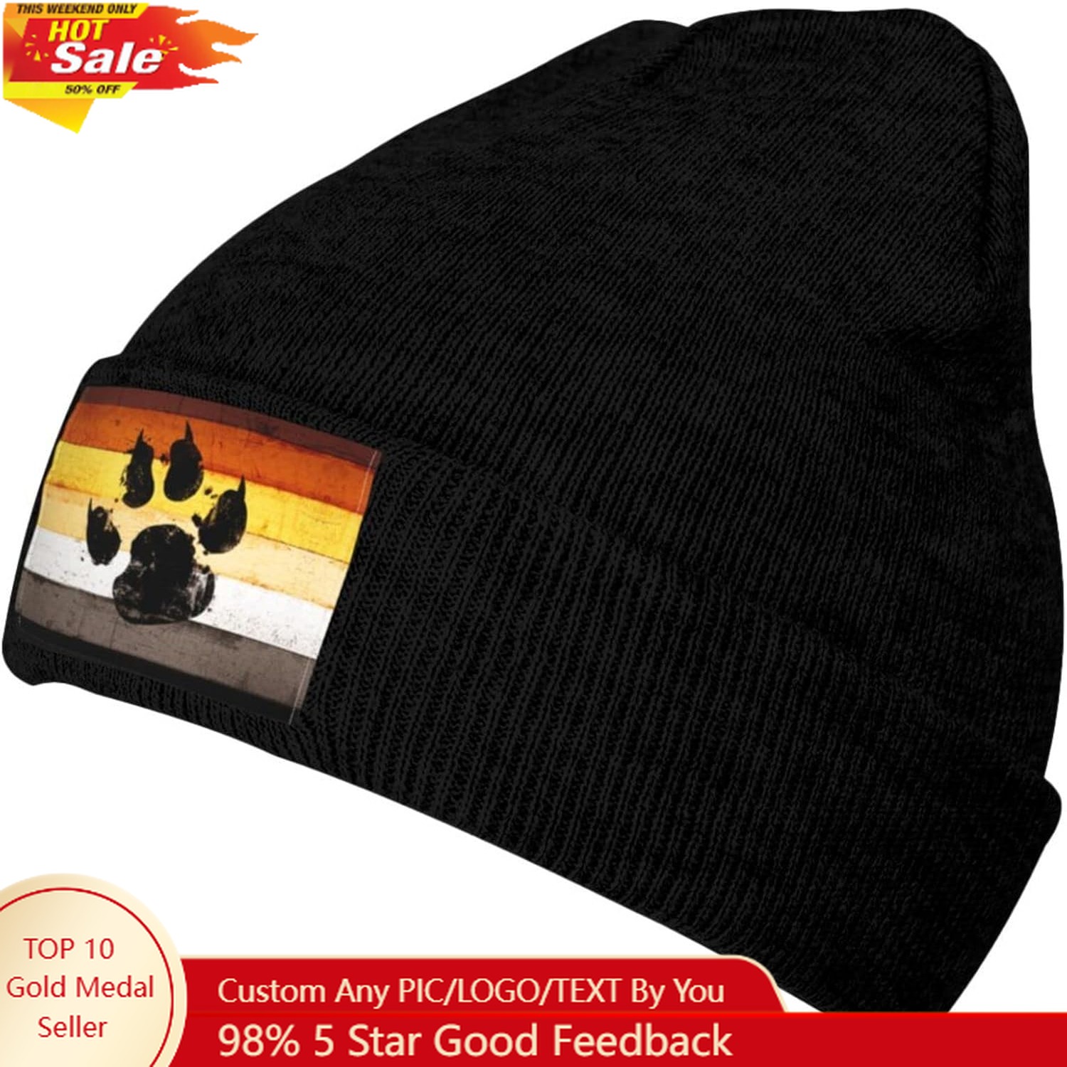 Gay Flag Bear paw LGBT Knit Be - Beanie Cuffed Knit incelemesi ve fiyatı