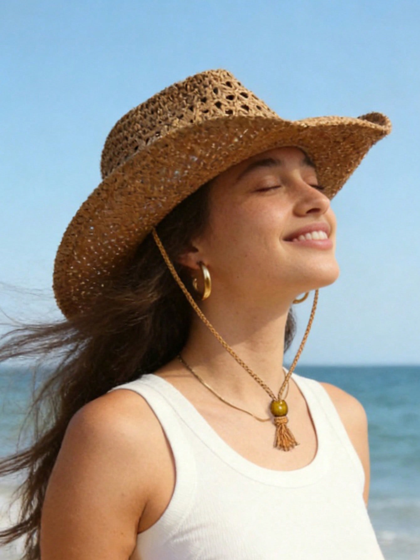 1pc Unisex Retro Hollow Curled - Cowboy Hat Straw incelemesi ve fiyatı