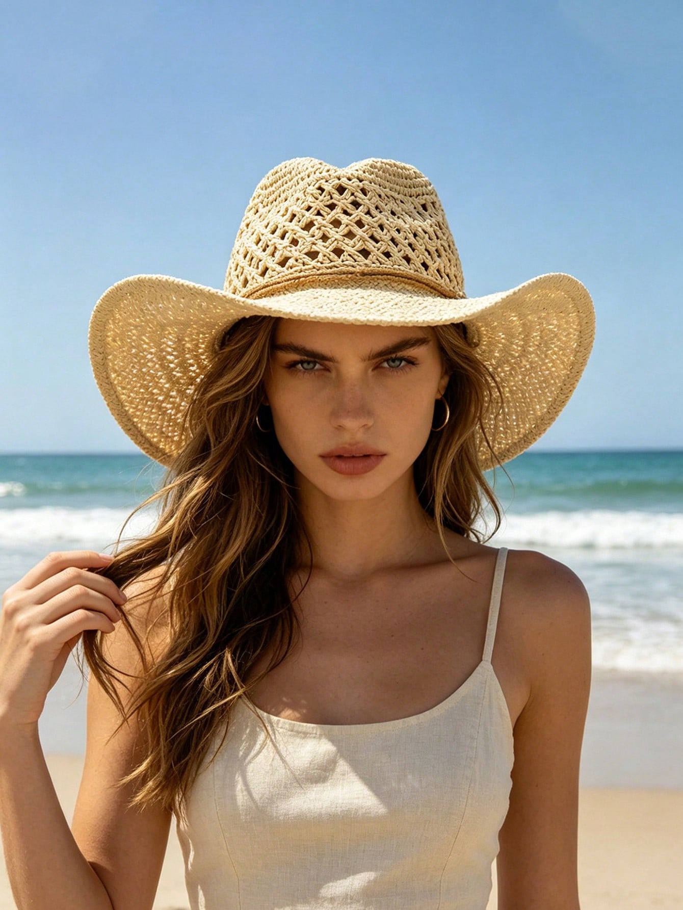 1pc Unisex Retro Hollow Curled - Cowboy Hat Straw incelemesi ve fiyatı