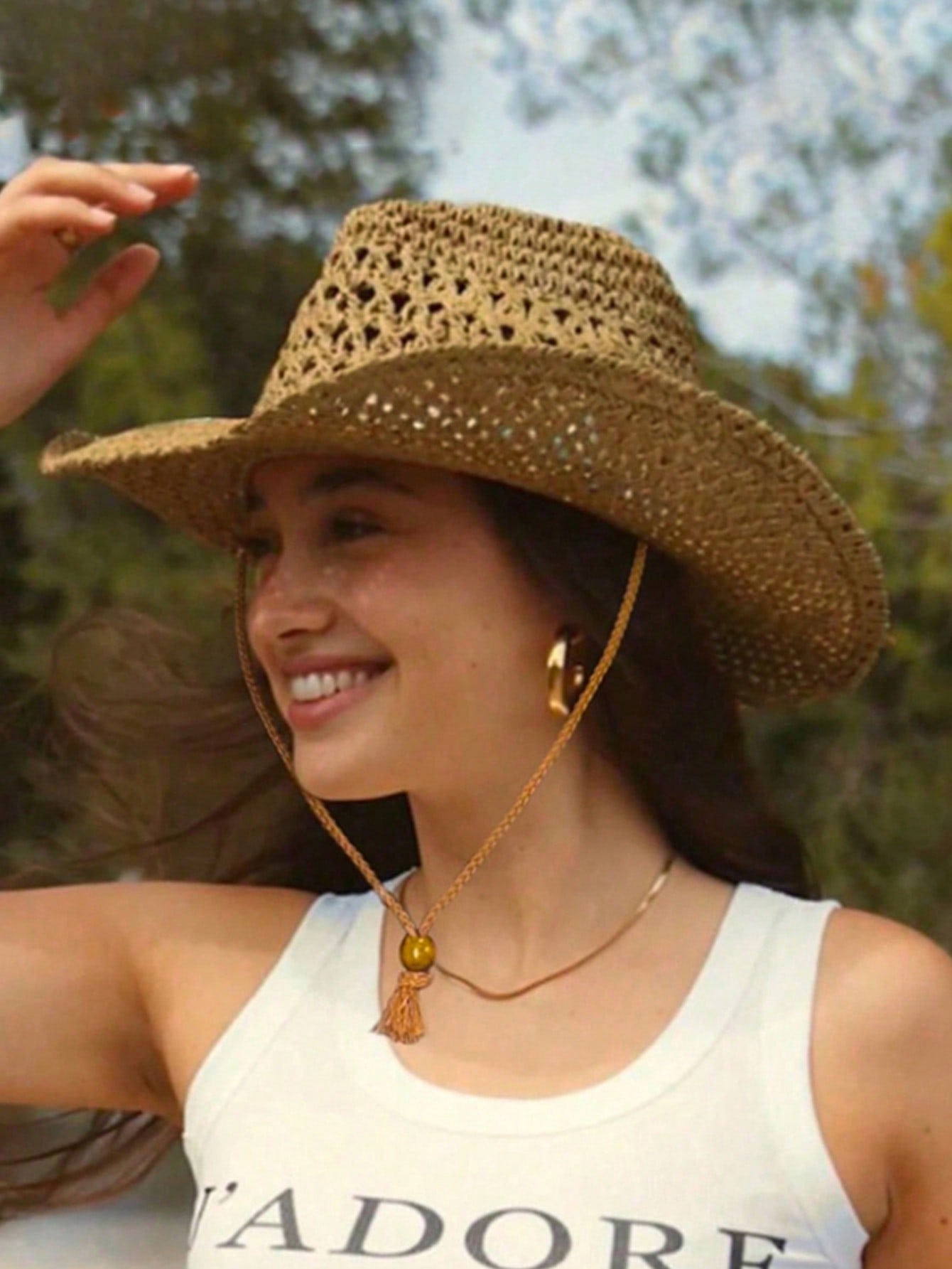 1pc Unisex Retro Hollow Curled - Cowboy Hat Straw incelemesi ve fiyatı
